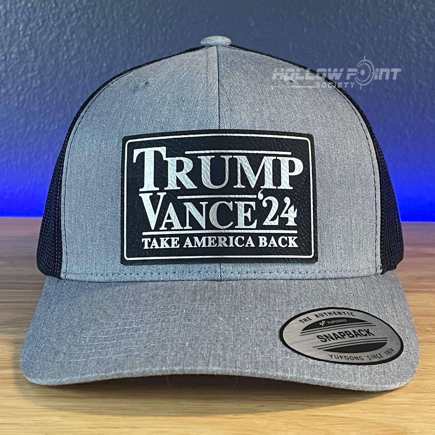 TRUMP VANCE 2024 Take America Back SnapBack Trucker Blk/Silver Leather Patch Hat