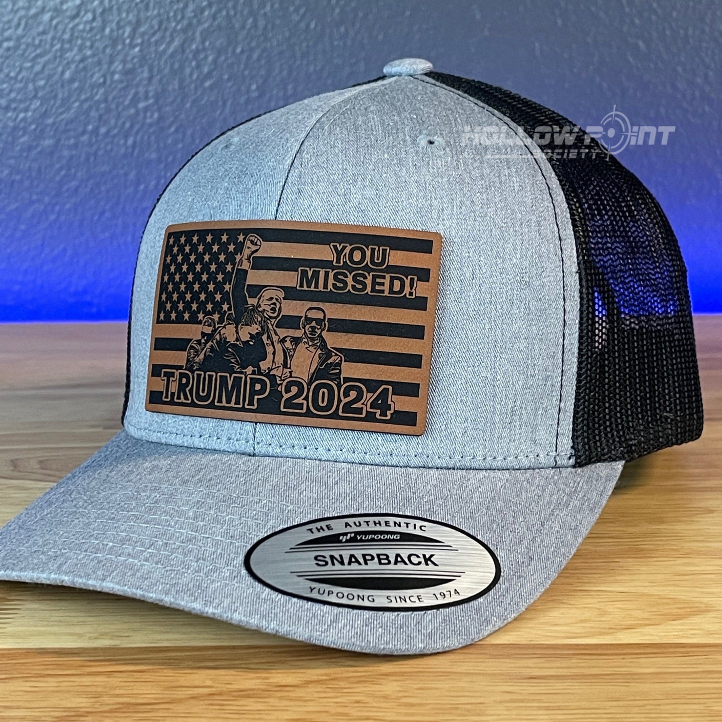 YOU MISSED TRUMP 2024 Flag SnapBack Trucker Rawhide Leather Patch Hat