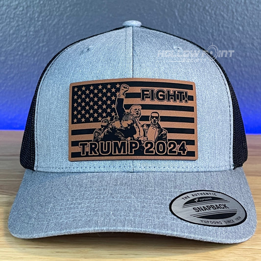 Trump 2024 Fight Flag SnapBack Trucker Rawhide Leather Patch Hat