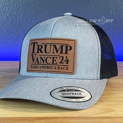 TRUMP VANCE 2024 Take America Back SnapBack Trucker Rawhide Leather Patch Hat