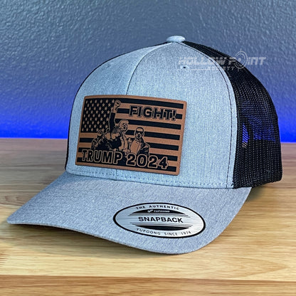 Trump 2024 Fight Flag SnapBack Trucker Rawhide Leather Patch Hat