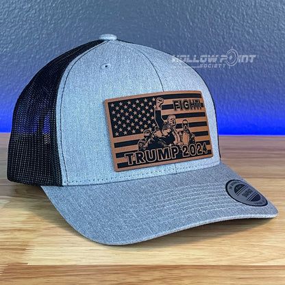 Trump 2024 Fight Flag SnapBack Trucker Rawhide Leather Patch Hat