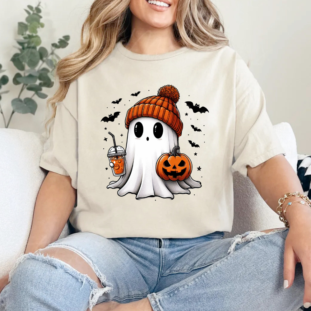 Ghost Holding Coffee Halloween Shirt (3 colors)