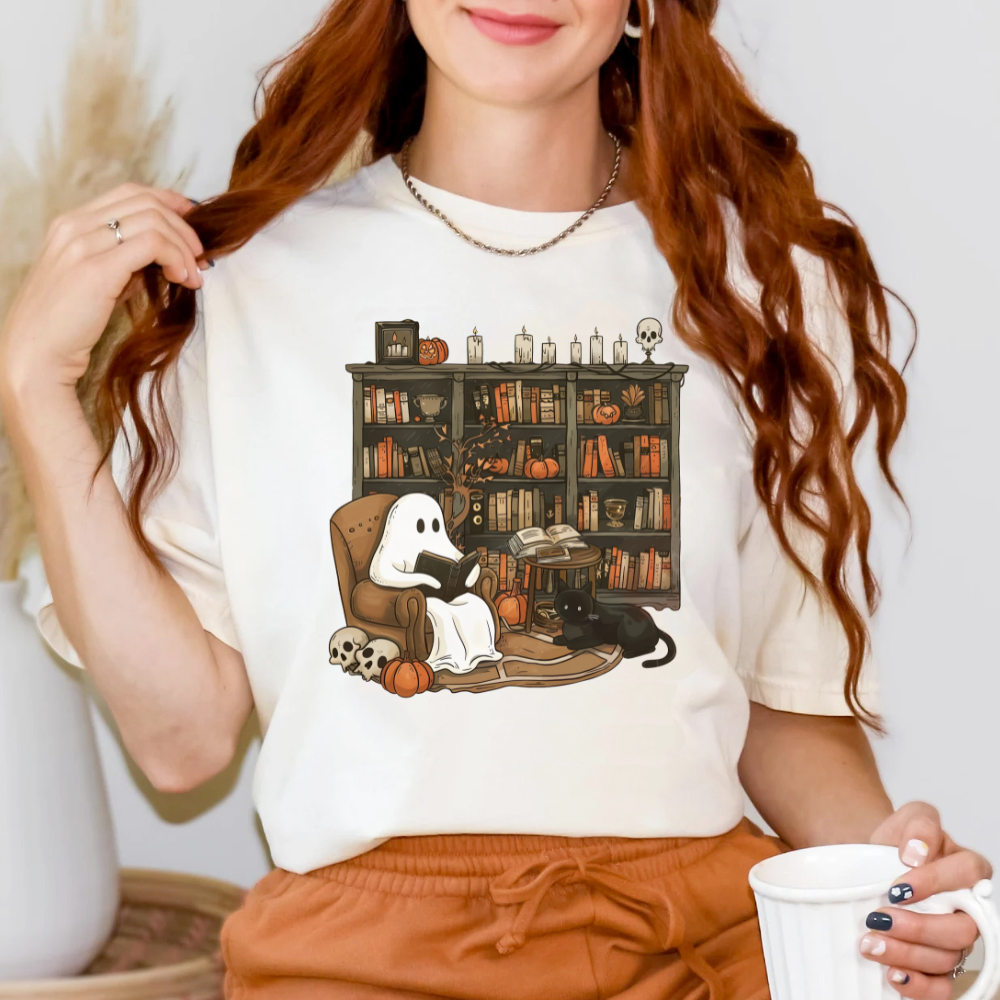 Retro Ghost Reading Books Halloween Shirt (3 colors)