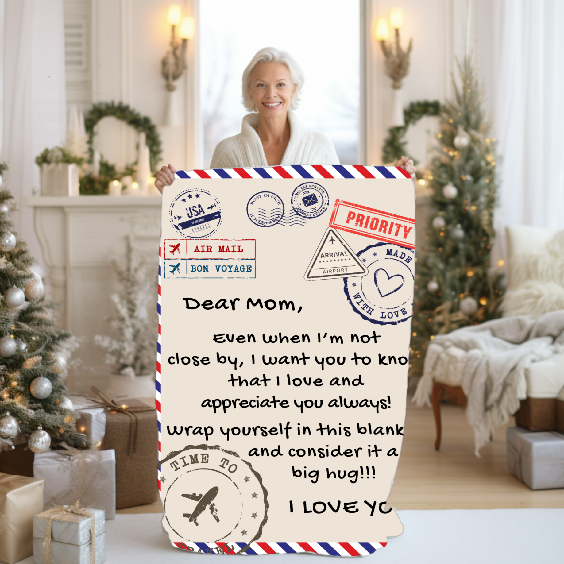 Letter To Mom Airmail SnugglePlush™ Fleece Blanket - VividEditions