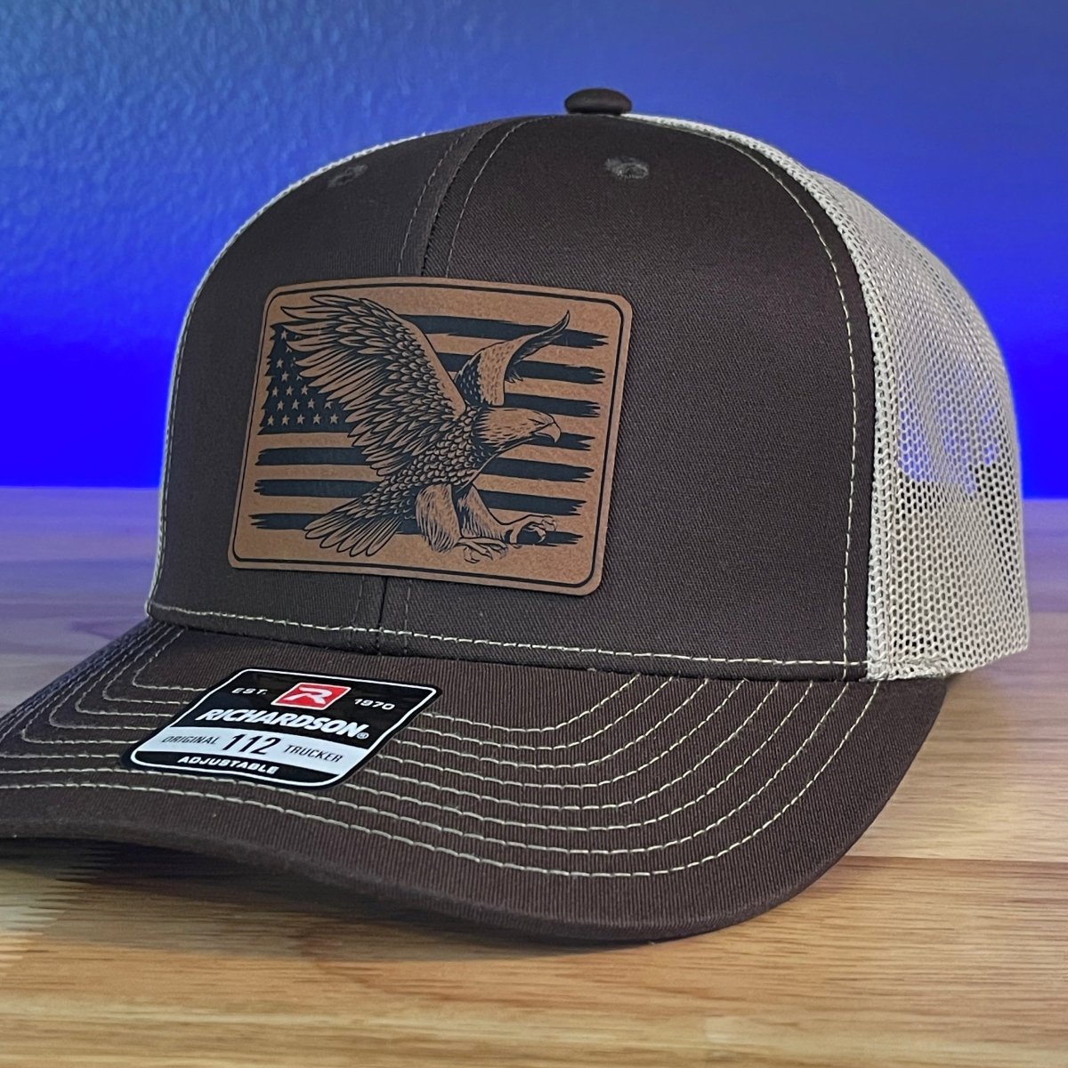 American Flag Eagle Leather Patch Hat Brown Patch Hat - VividEditions