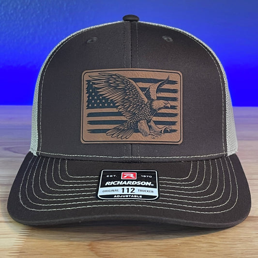 American Flag Eagle Leather Patch Hat Brown Patch Hat - VividEditions