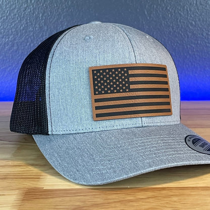 American Flag Patriotic SnapBack Trucker Rawhide Leather Patch Hat Patch Hat - VividEditions