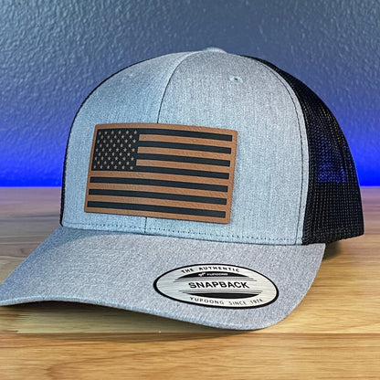 American Flag Patriotic SnapBack Trucker Rawhide Leather Patch Hat Patch Hat - VividEditions