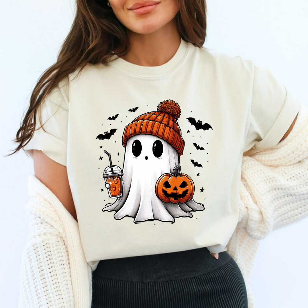 Ghost Holding Coffee Halloween Shirt (3 colors)