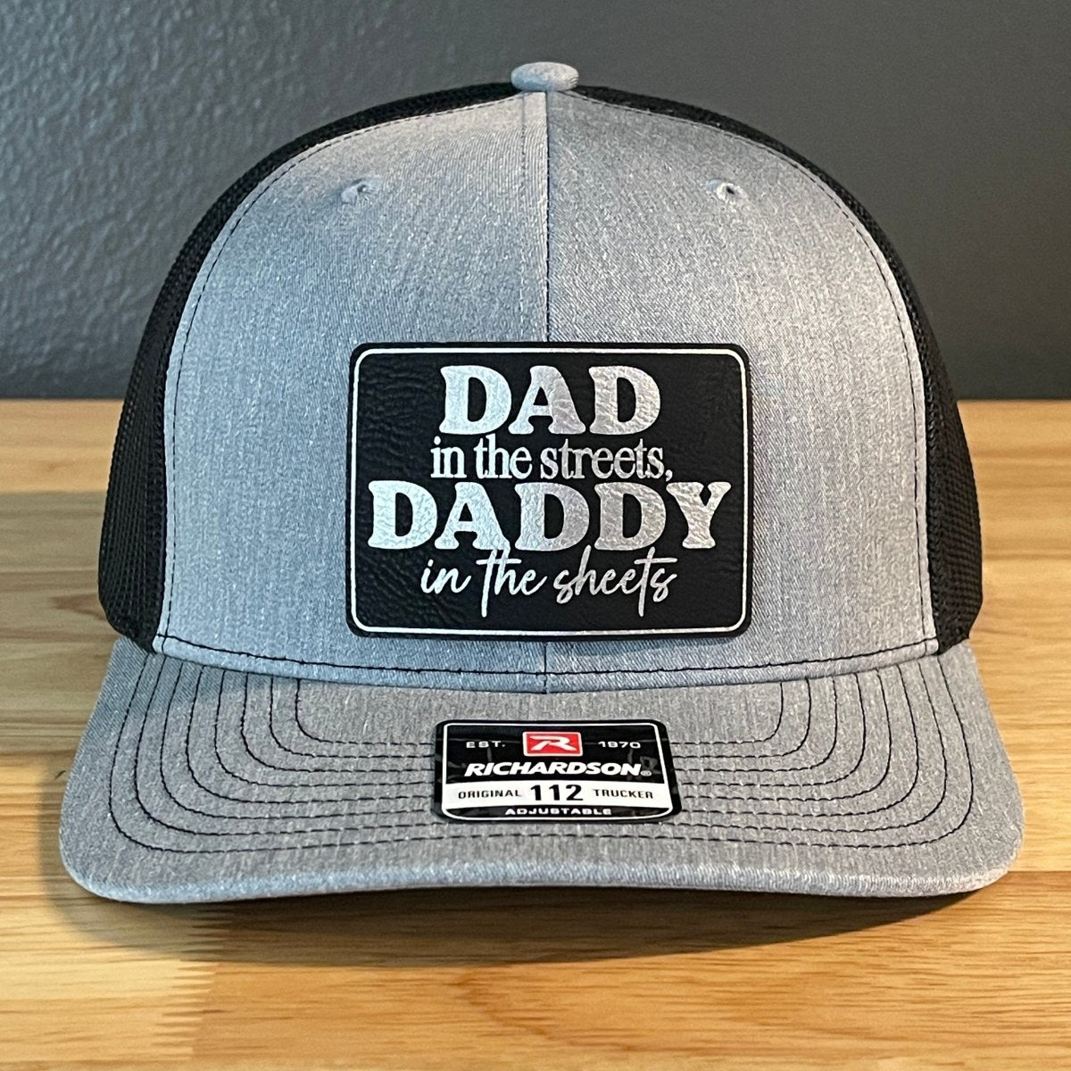 Dad in the Streets, Daddy in the Sheets Rectangular Leather Patch Hat Black/Silver Patch Hat