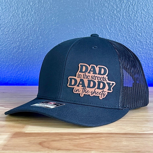 Dad In The Streets Daddy In The Sheets Side Leather Patch Hat Black Patch Hat