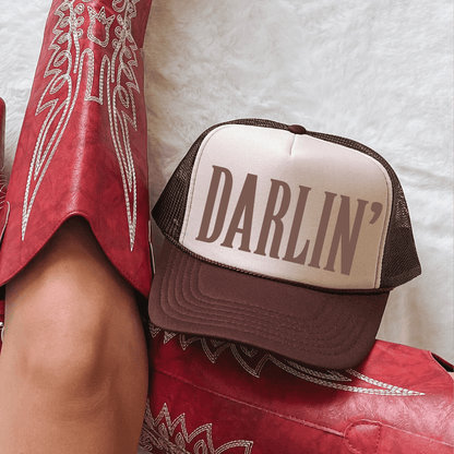 DARLIN' Country Classic Foam Trucker Hat Tan/Brown Trucker Hat