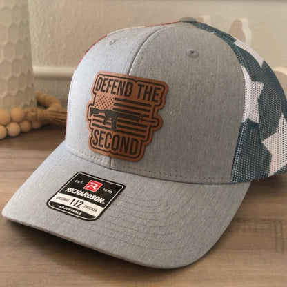 Defend The Second Amendment Flag Leather Patch Hat Stars & Stripes Patch Hat - VividEditions