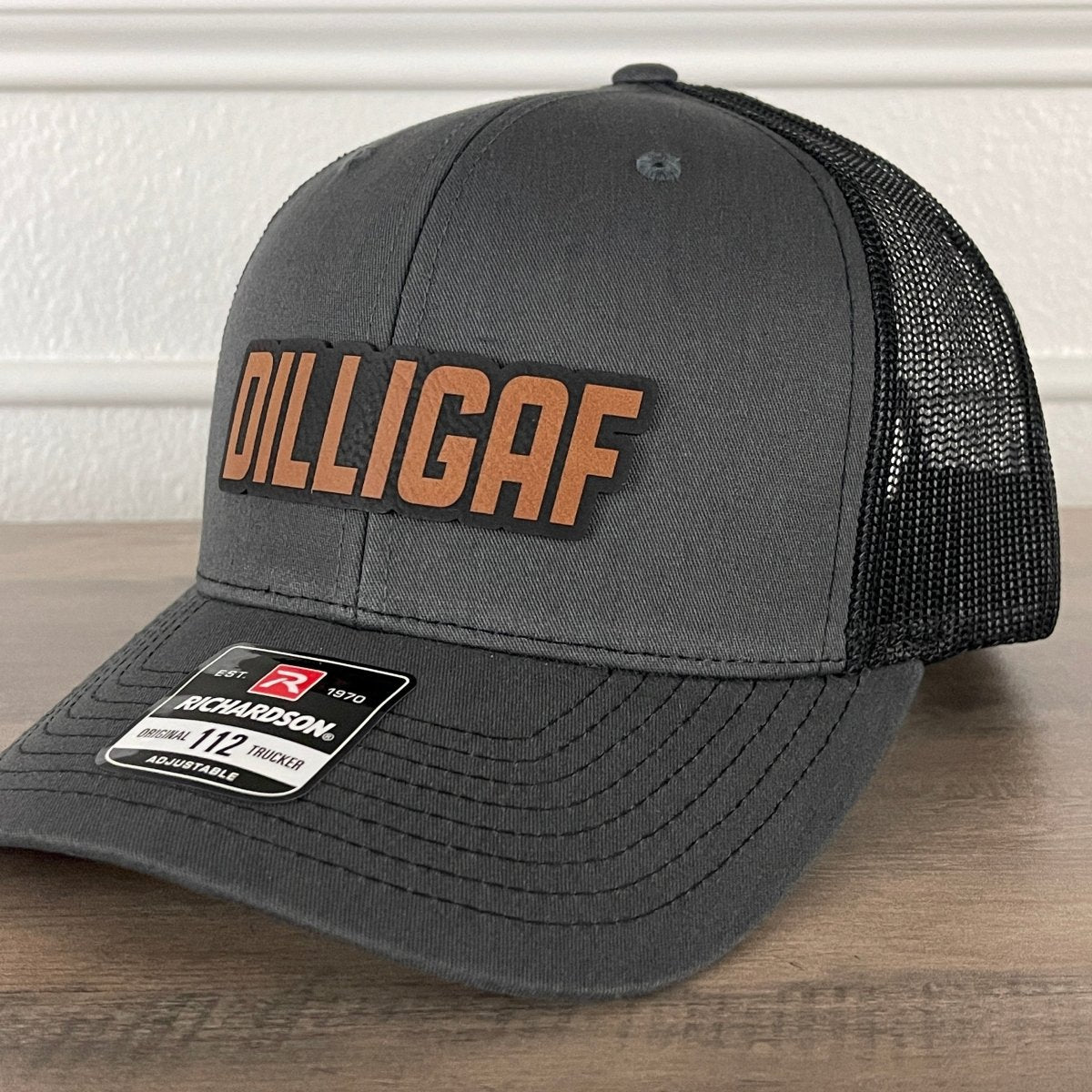 DILLIGAF Do I Look Like I Give A F Leather Patch Hat Charcoal/Black Patch Hat - VividEditions