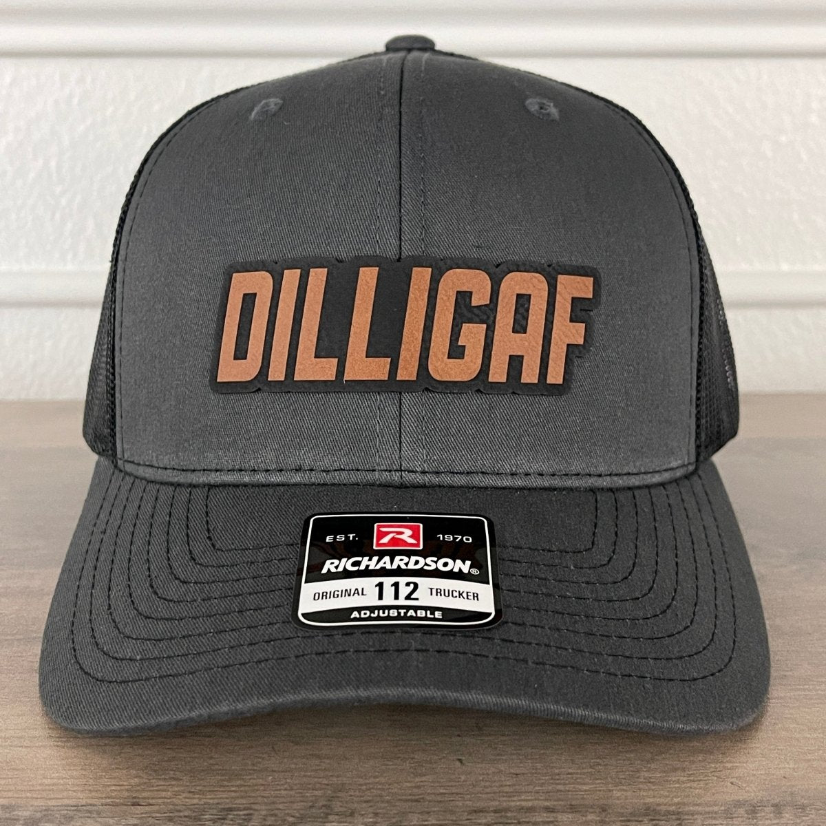 DILLIGAF Do I Look Like I Give A F Leather Patch Hat Charcoal/Black Patch Hat - VividEditions