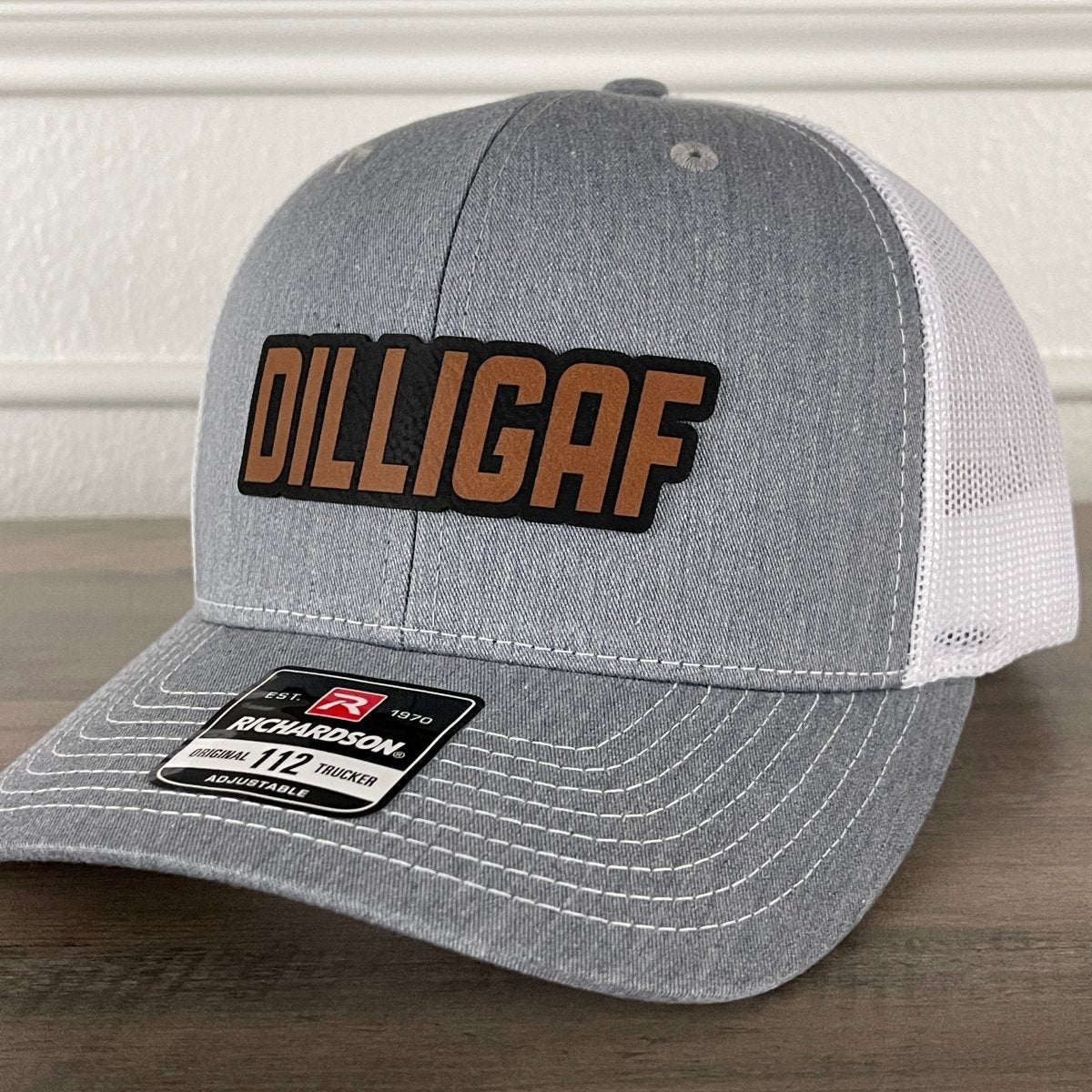 DILLIGAF Do I Look Like I Give A F Leather Patch Hat Grey/White Patch Hat - VividEditions