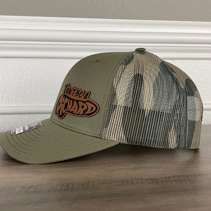 Don't Be a Richard Camo Funny Front Leather Patch Hat Green/Camo Patch Hat - VividEditions