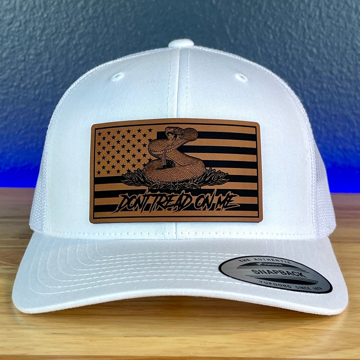 Don't Tread On Me Gadsden American Flag 2nd Amendment Leather Patch SnapBack Trucker Hat White Patch Hat