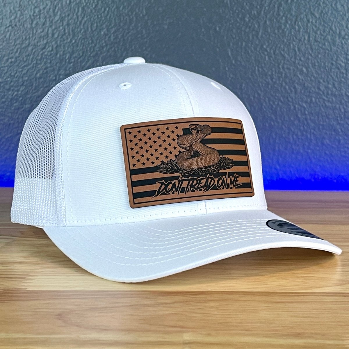 Don't Tread On Me Gadsden American Flag 2nd Amendment Leather Patch SnapBack Trucker Hat White Patch Hat