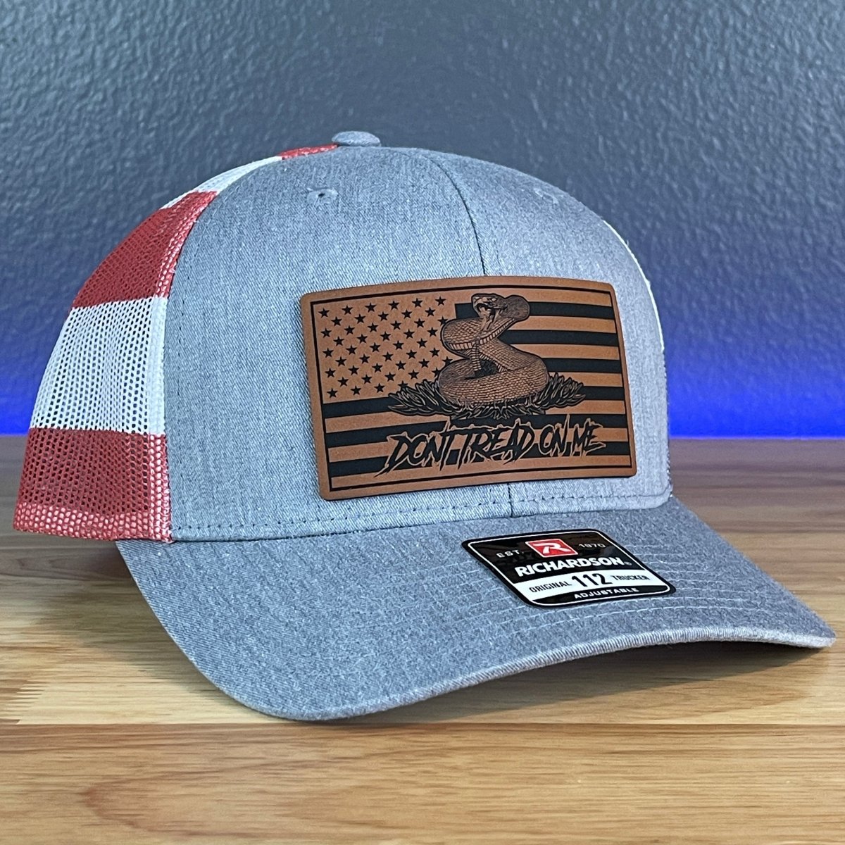 Don't Tread On Me Gadsden American Flag Patriotic Leather Patch SnapBack Trucker Hat Stars & Stripes Patch Hat