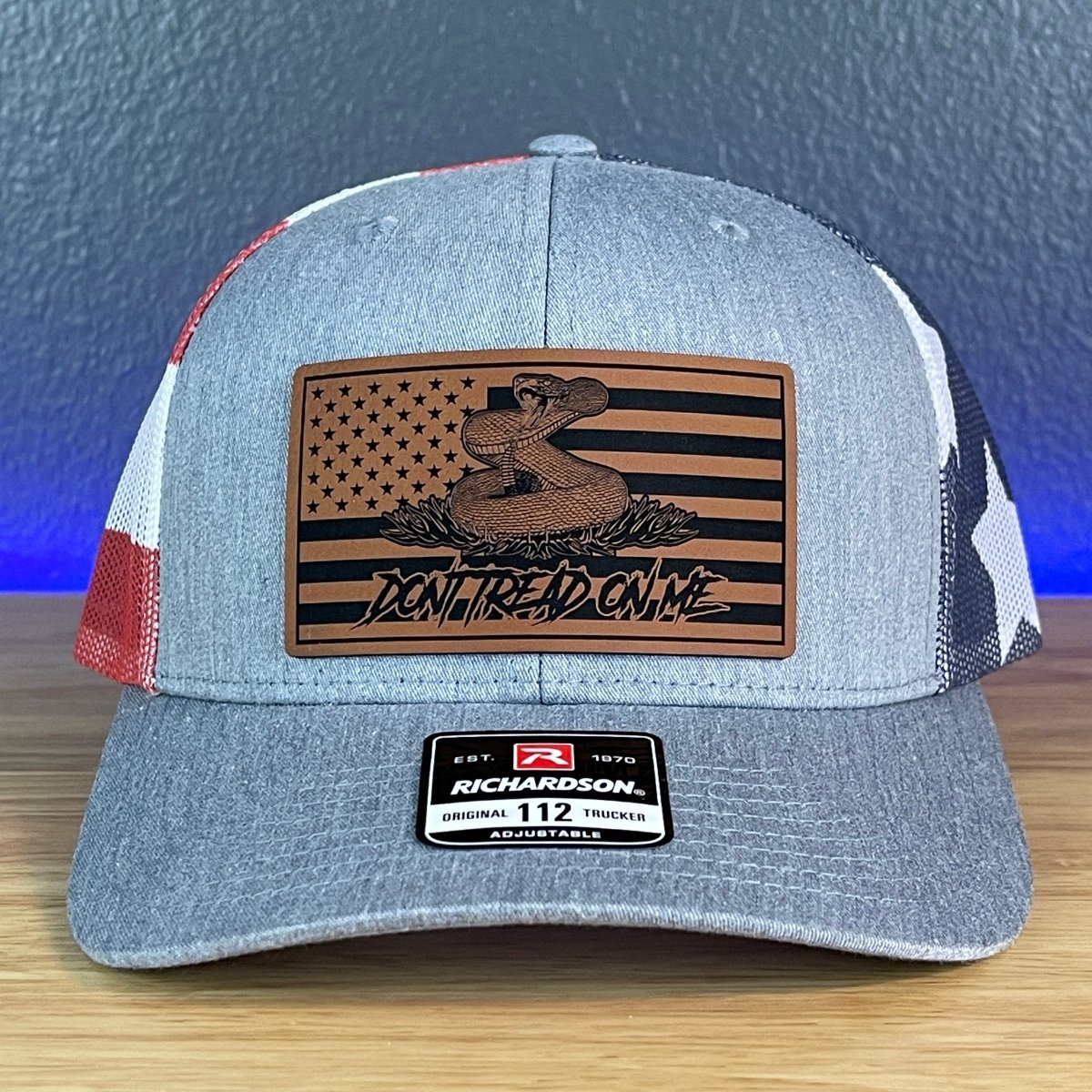 Don't Tread On Me Gadsden American Flag Patriotic Leather Patch SnapBack Trucker Hat Stars & Stripes Patch Hat