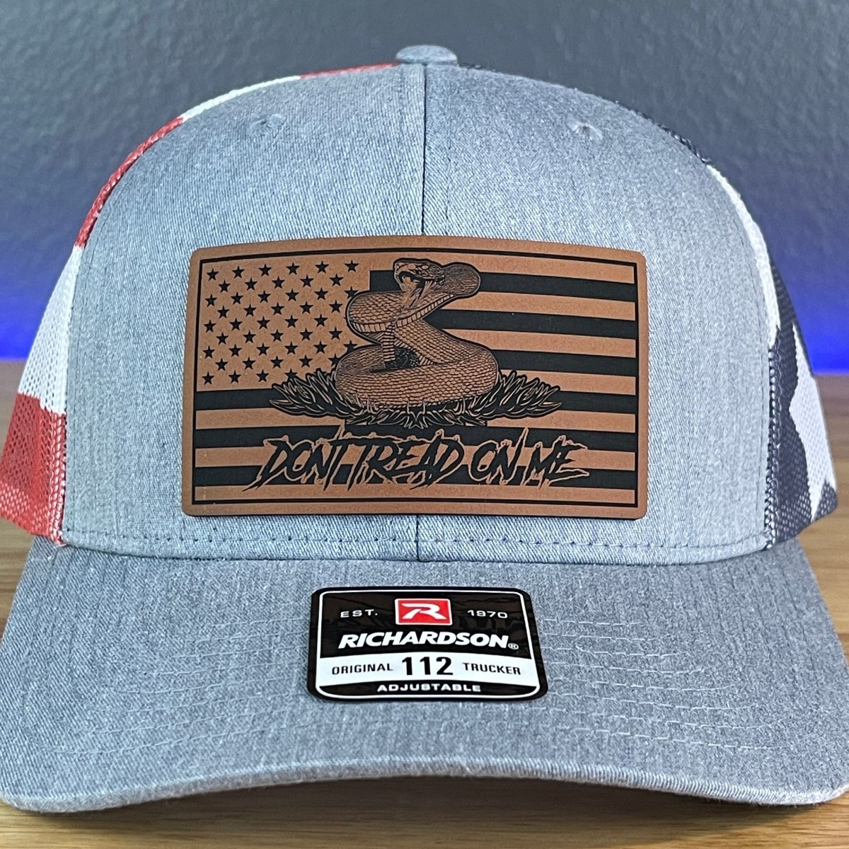 Don't Tread On Me Gadsden American Flag Patriotic Leather Patch SnapBack Trucker Hat Stars & Stripes Patch Hat