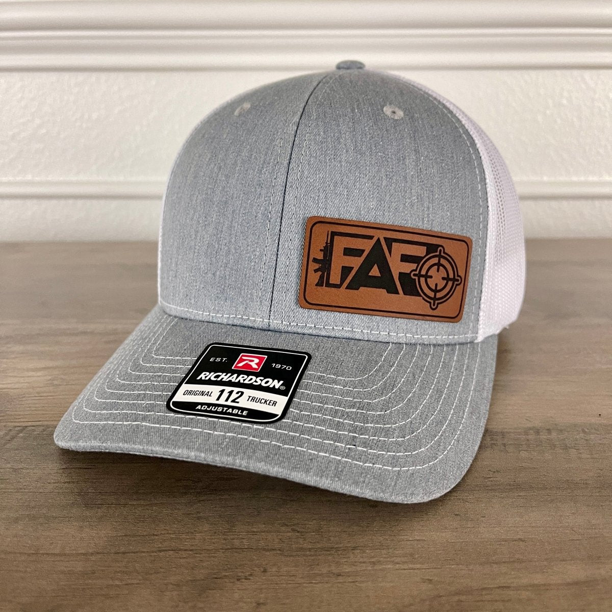 FAFO F Around And Find Out 2A 2nd Amendment Leather Patch Hat Grey/White Patch Hat - VividEditions