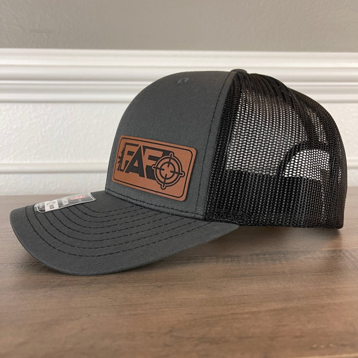 FAFO F Around And Find Out Leather Patch Hat Charcoal/Black Patch Hat - VividEditions