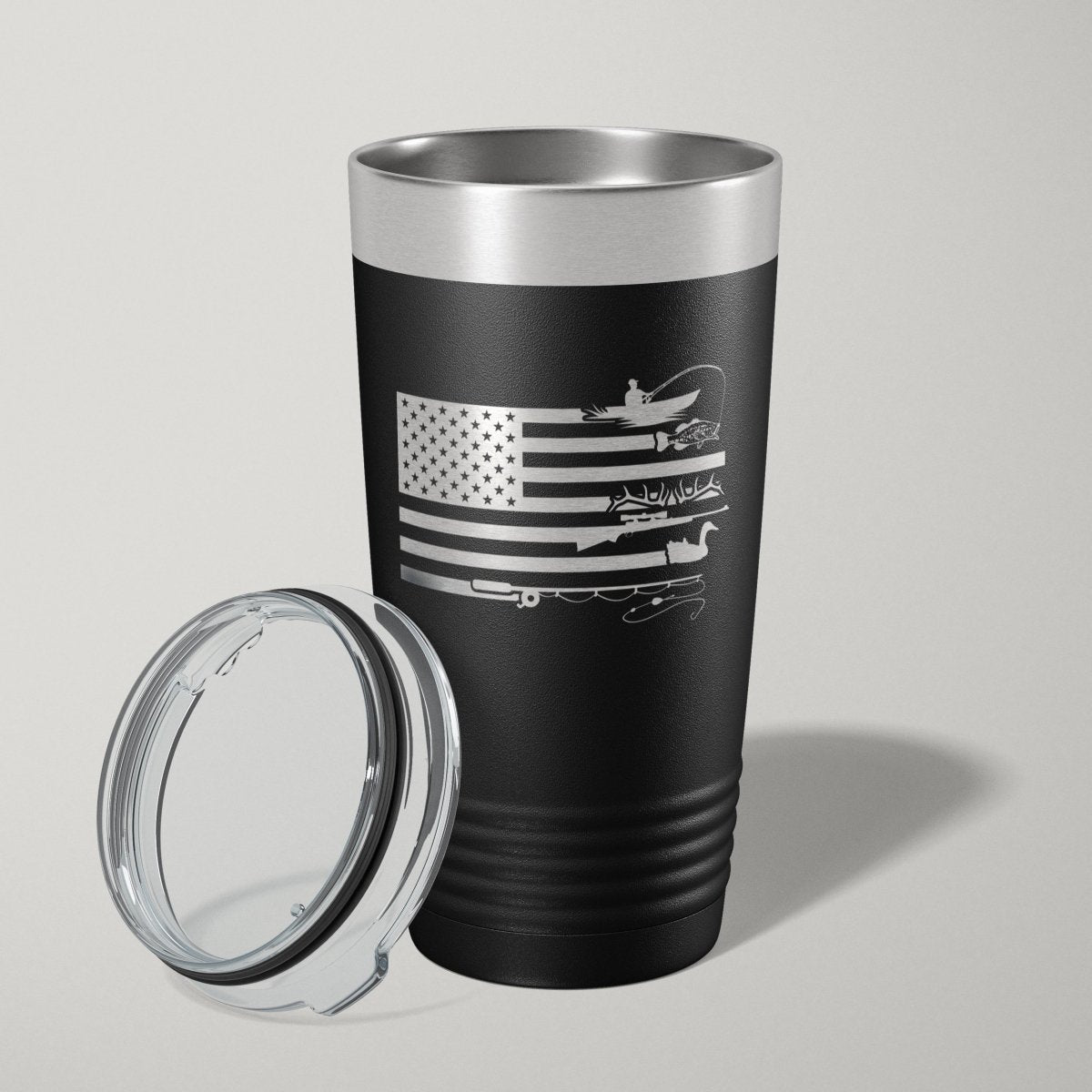 Fishing And Hunting American Flag 20oz Laser Engraved Tumbler Travel Mug Tumblers