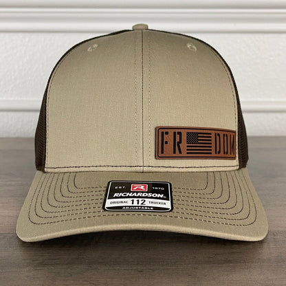 Freedom American Flag Patriotic Leather Patch Hat Khaki/Brown Patch Hat - VividEditions