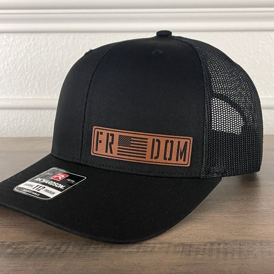 FREEDOM Flag Side Leather Patch Hat Black Patch Hat - VividEditions