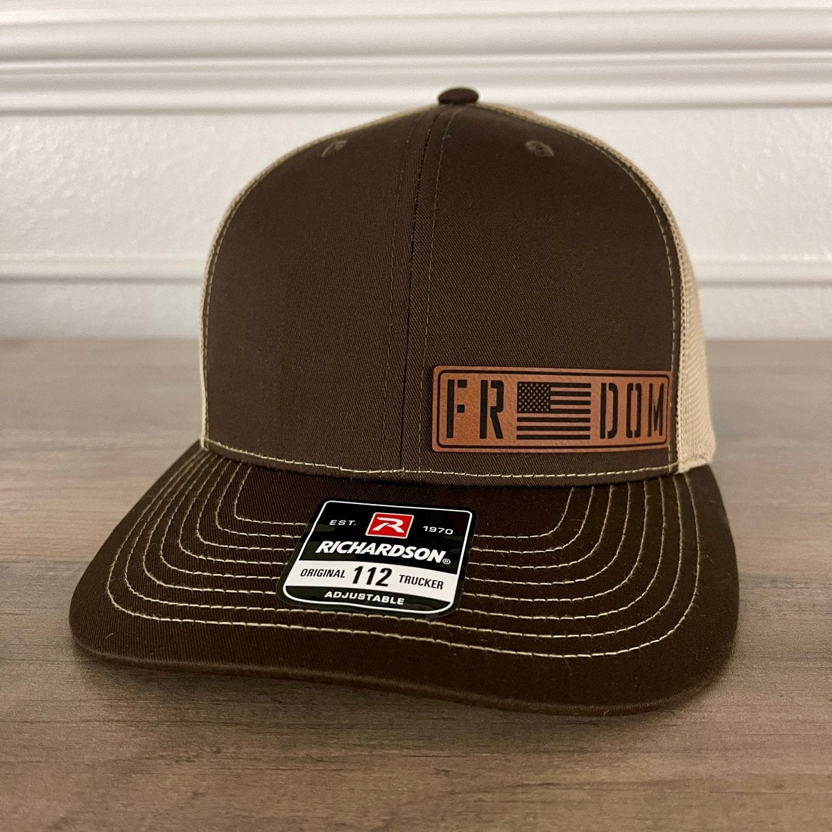 Freedom Flag Side Leather Patch Hat Brown Patch Hat - VividEditions