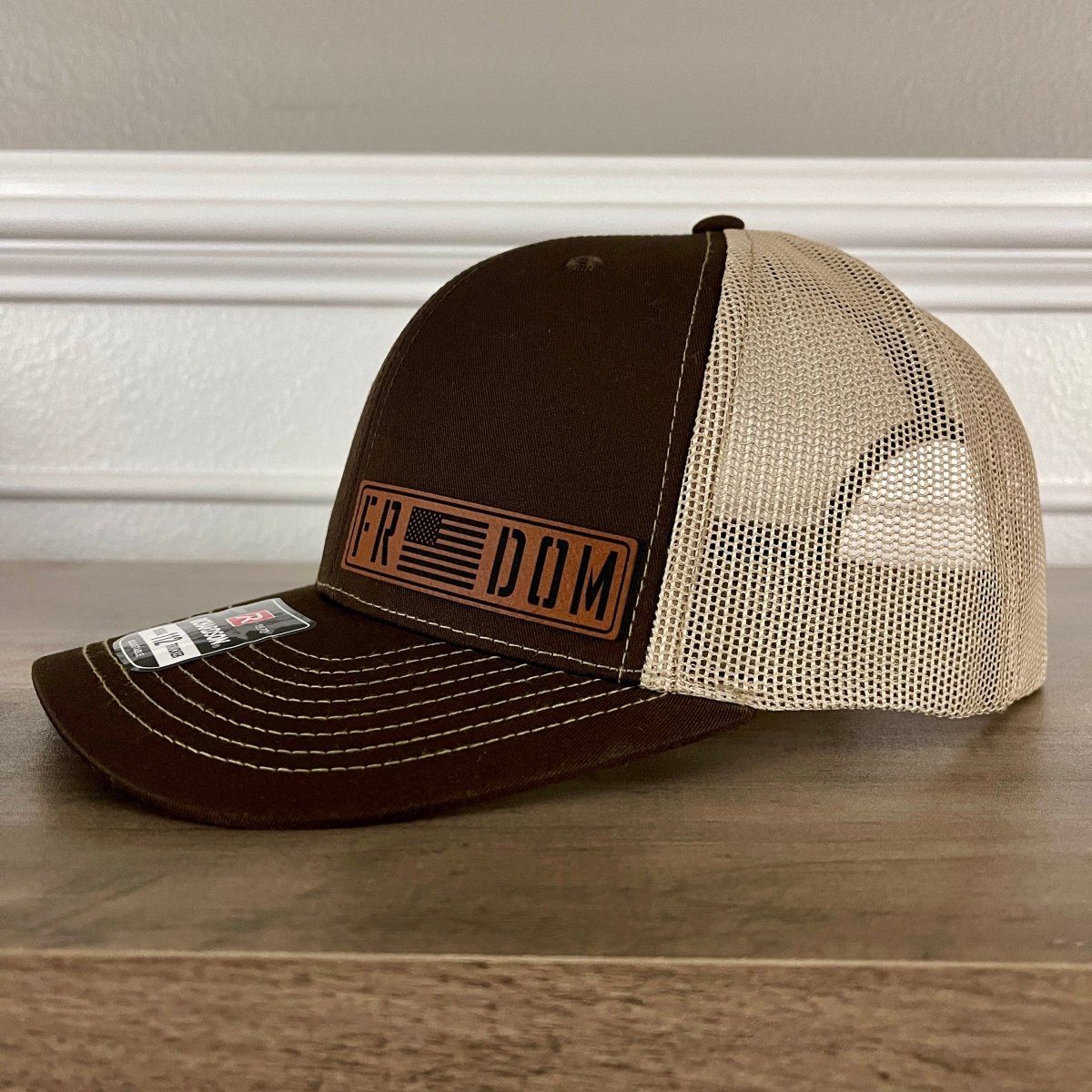 Freedom Flag Side Leather Patch Hat Brown Patch Hat - VividEditions