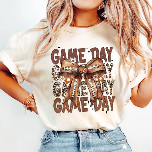 Game Day Football Shirt Coquette Bow Tee (4 colors)