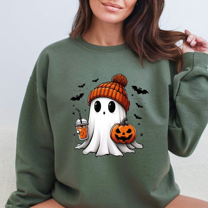 Ghost Holding Coffee Halloween Sweater (3 colors) Sweater