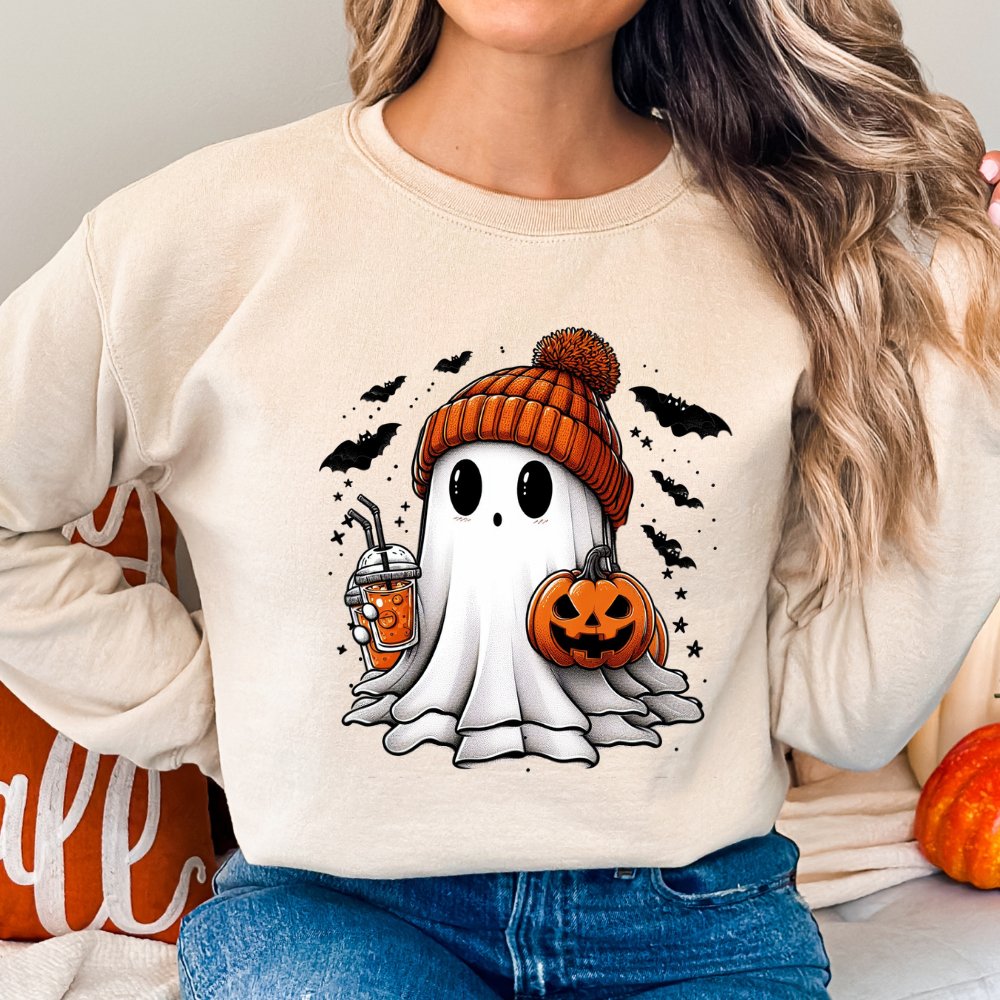 Ghost Holding Coffee Halloween Sweater (3 colors) Sweater