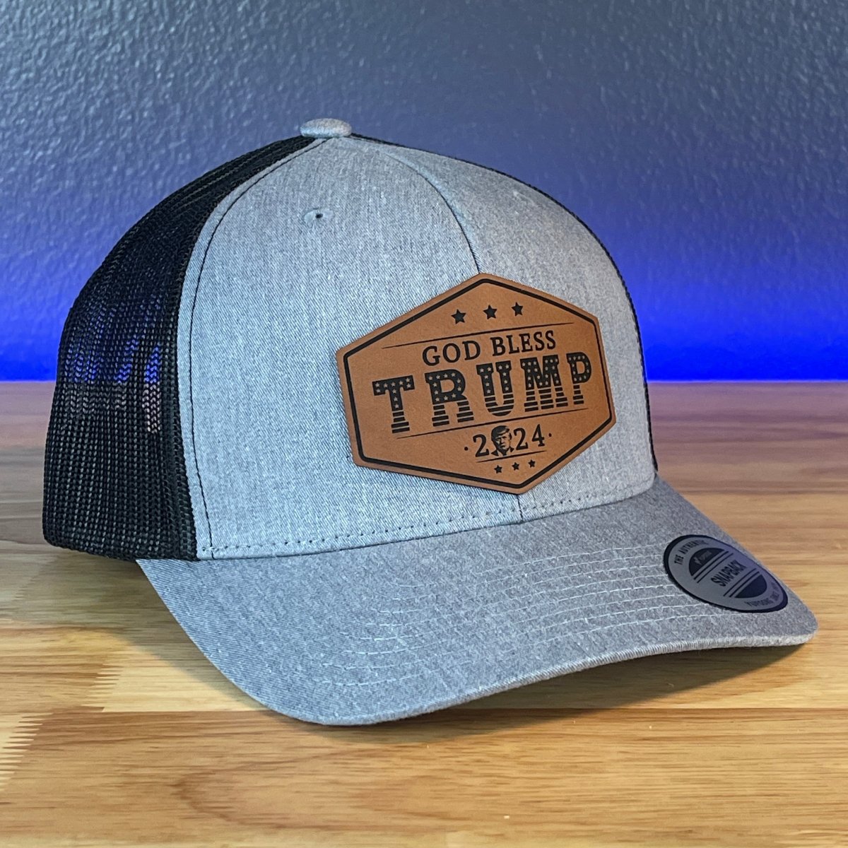 GOD BLESS TRUMP 2024 SnapBack Trucker Rawhide Leather Patch Hat Patch Hat