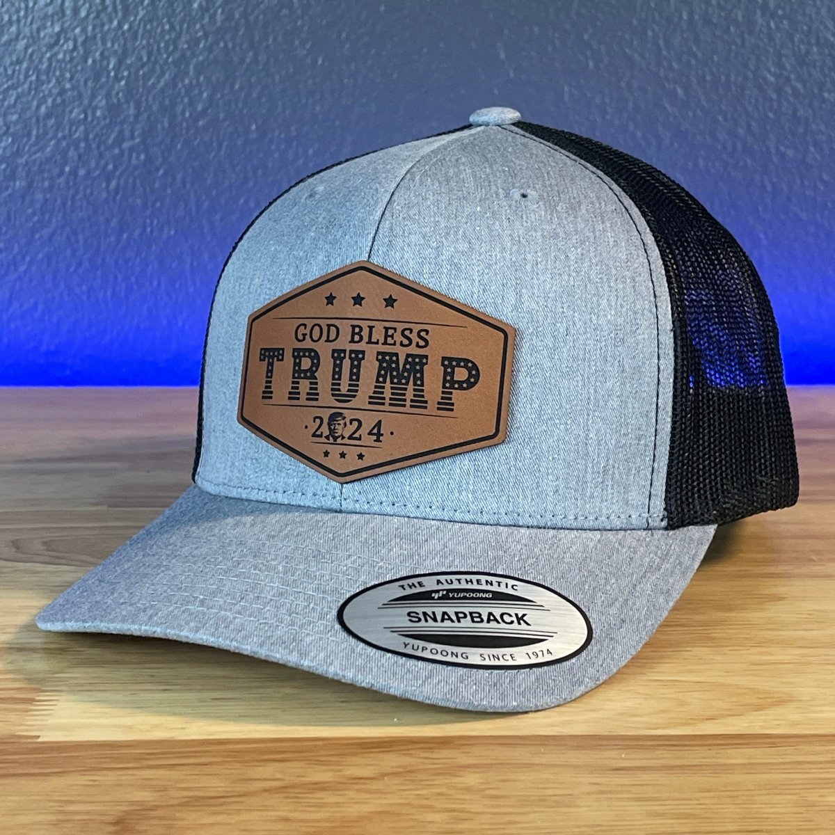 GOD BLESS TRUMP 2024 SnapBack Trucker Rawhide Leather Patch Hat Patch Hat