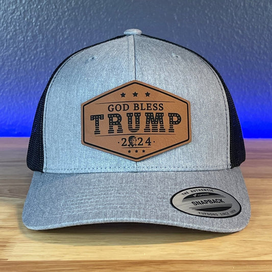 GOD BLESS TRUMP 2024 SnapBack Trucker Rawhide Leather Patch Hat Patch Hat