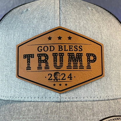 GOD BLESS TRUMP 2024 SnapBack Trucker Rawhide Leather Patch Hat Patch Hat