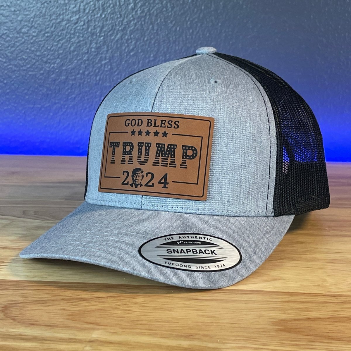 GOD BLESS TRUMP 2024 SnapBack Trucker Rectangular Rawhide Leather Patch Hat Patch Hat