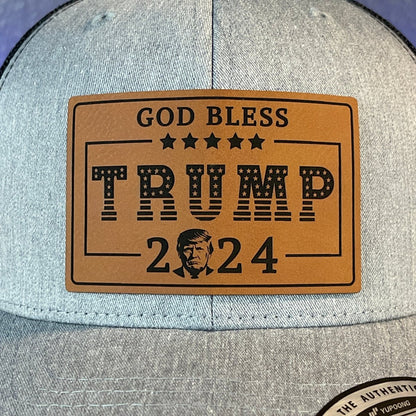 GOD BLESS TRUMP 2024 SnapBack Trucker Rectangular Rawhide Leather Patch Hat Patch Hat