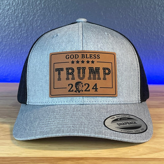 GOD BLESS TRUMP 2024 SnapBack Trucker Rectangular Rawhide Leather Patch Hat Patch Hat