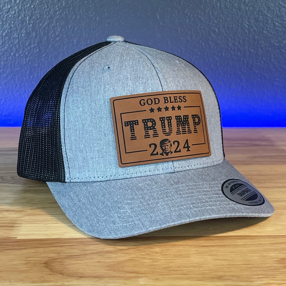 GOD BLESS TRUMP 2024 SnapBack Trucker Rectangular Rawhide Leather Patch Hat Patch Hat