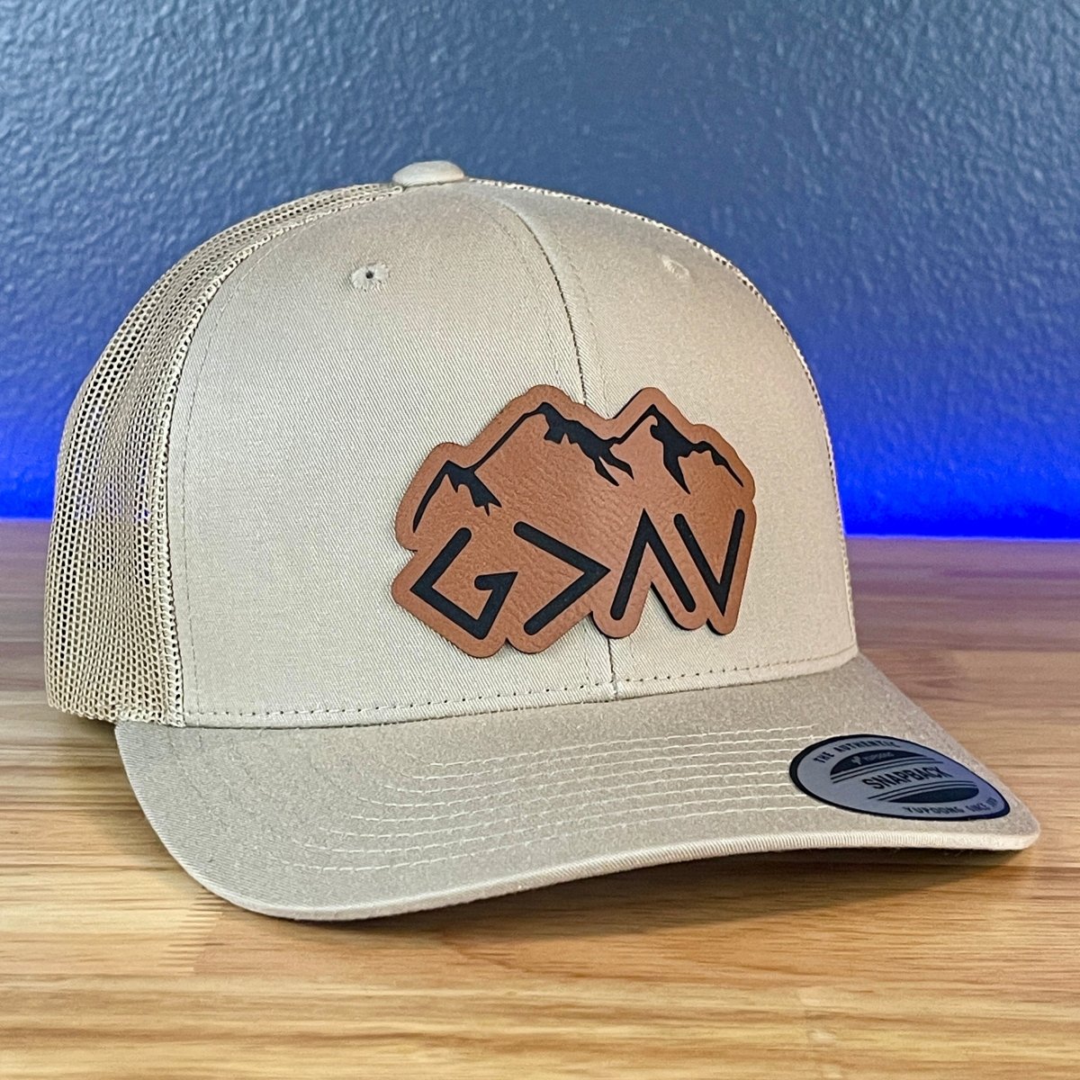 God Is Greater Than The Highs And Lows Christian SnapBack Leather Patch Hat Rawhide Outline Patch Hat