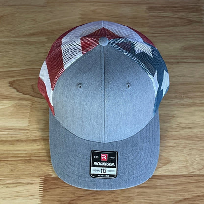 GRAZED & UNFAZED Trump 2024 Flag Leather Patch SnapBack Trucker Hat Stars & Stripes Patch Hat