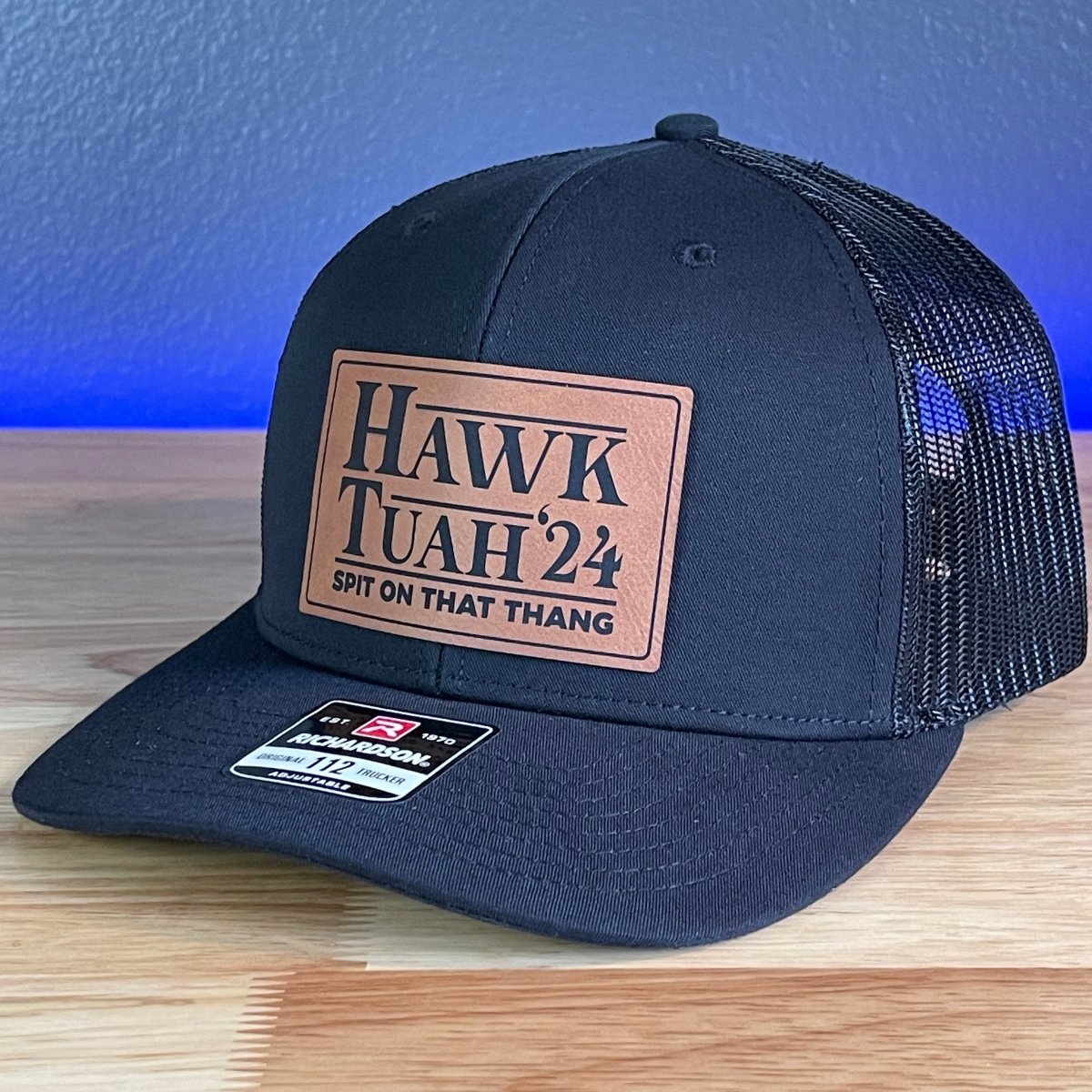 Hawk Tuah Spit On That Thang Viral Leather Patch Hat Black Patch Hat