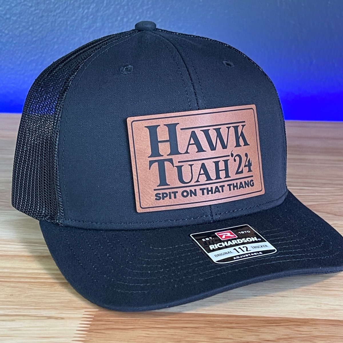 Hawk Tuah Spit On That Thang Viral Leather Patch Hat Black Patch Hat