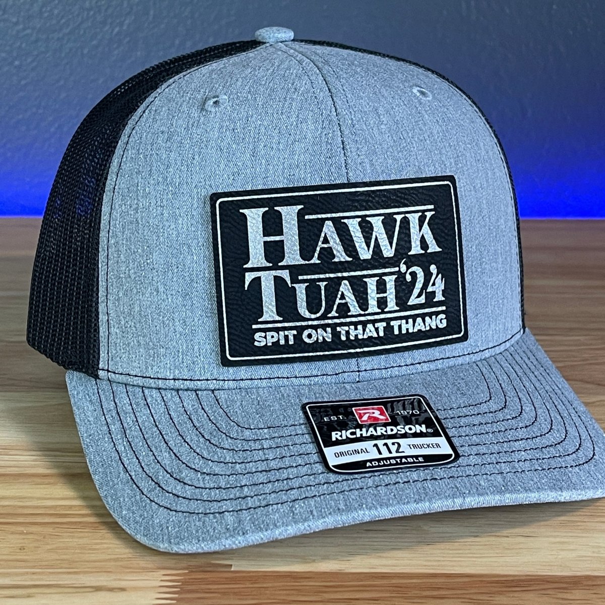 Hawk Tuah Spit On That Thang Viral Leather Patch Hat Black/Silver Patch Patch Hat